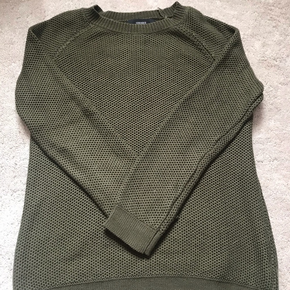 Green cable knit sweater